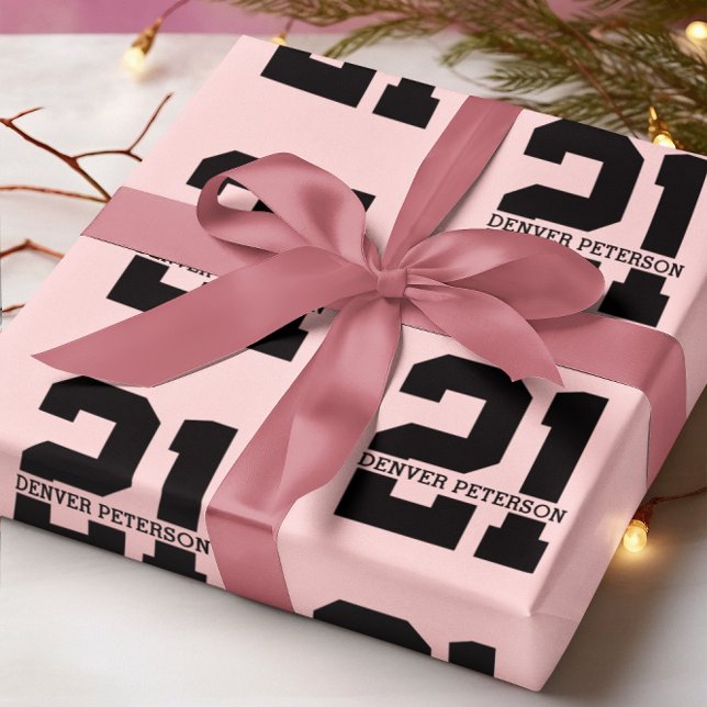 Personalised Name 21st Birthday Modern Pink Wrapping Paper (Creator Uploaded)