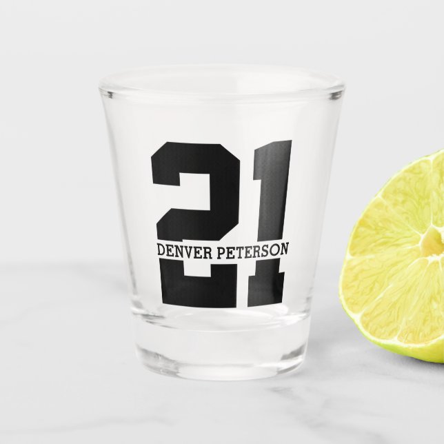 Personalised Name 21st Birthday Modern  Shot Glass (Front)
