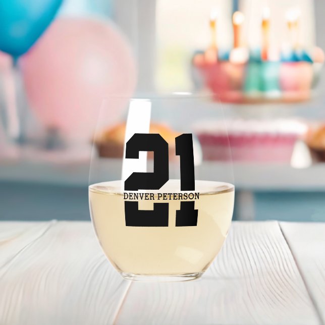 Personalised Name 21st Birthday Modern  Stemless Wine Glass (Insitu (Baby Shower))