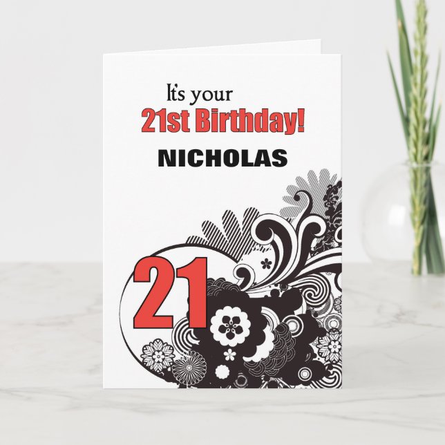 Personalised Name 21st Birthday Religious Swirls Card (Front)