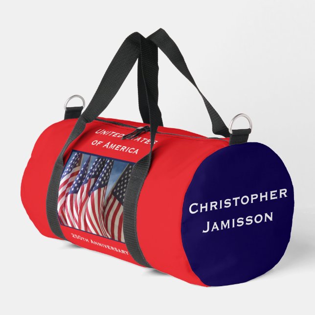 Personalised Name 250th Anniversary USA Flags Duffle Bag (Left Corner)