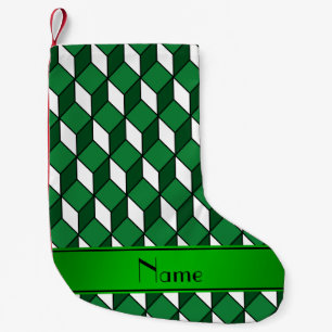 Personalised name 3d green squares small christmas stocking