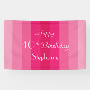 Personalised Name 40th Happy Birthday Pink Stripe Banner