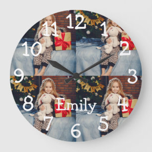 Personalised Name 4 Photos Collage Large Clock
