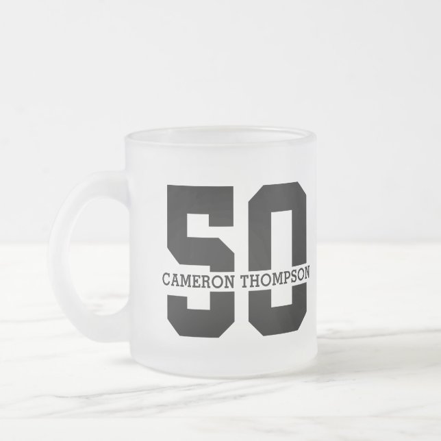 Personalised Name 50th Birthday Modern  Frosted Glass Coffee Mug (Left)