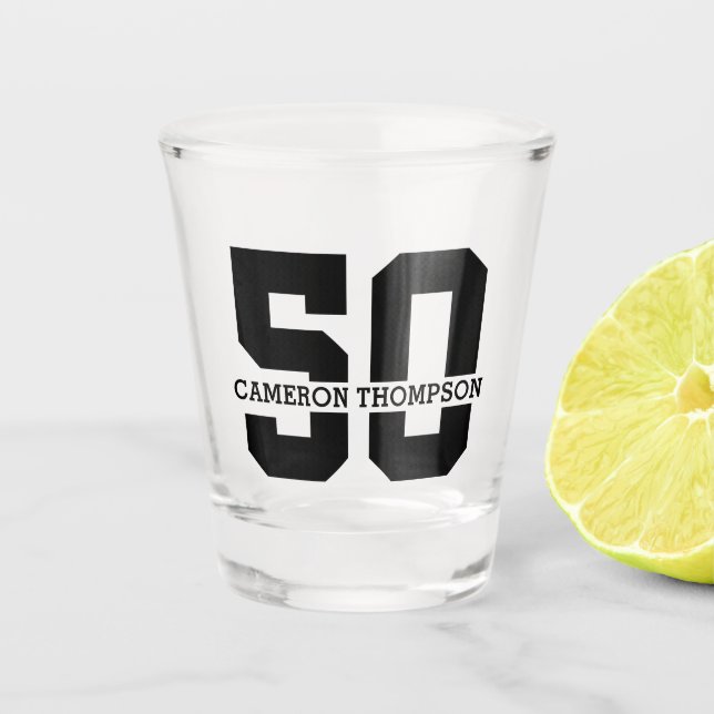 Personalised Name 50th Birthday Modern  Shot Glass (Front)