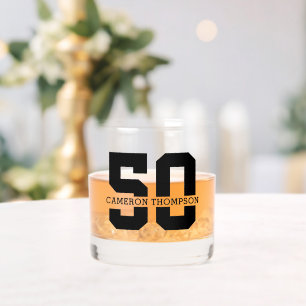 Personalised Name 50th Birthday Modern Whiskey Glass