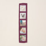 Personalised Name 5 Photo Collage Scarf<br><div class="desc">Personalised Family Name burgundy dark cherry wine red 5 Photo Collage Scarf
Custom photographs template with personalised and unique personal collage,  modern and cool image grid for a beautiful family gift idea.</div>