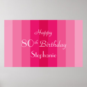 Personalised Name 80th Birthday Pink Stripes Poster
