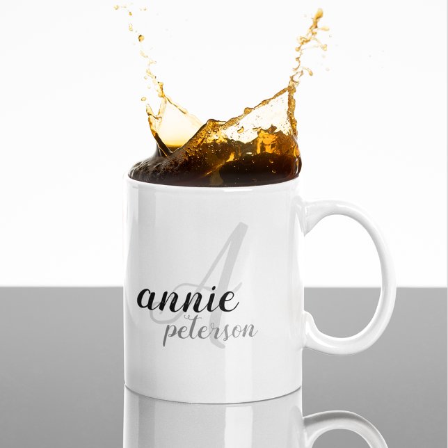 Personalised Name . A letter monogram on b/w Mug (stylish monogrammed mug)