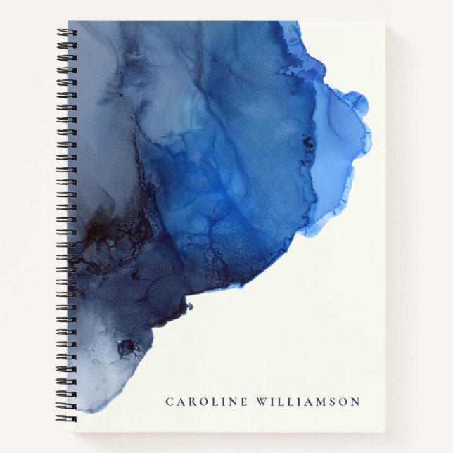 Personalised Name Abstract Blue Modern Elegant Notebook (Front)