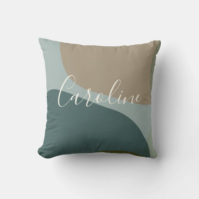 Personalised Name Abstract Earthy Teal Sage Green Cushion (Front)