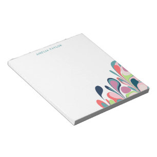 Personalised Name Abstract Floral Blue Home Office Notepad