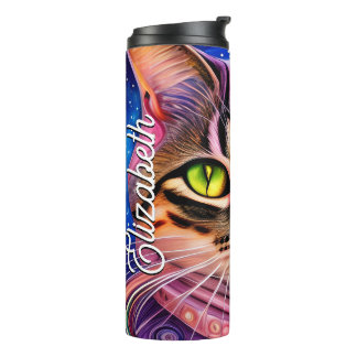 Personalised Name Abstract Pink Cat  Thermal Tumbler