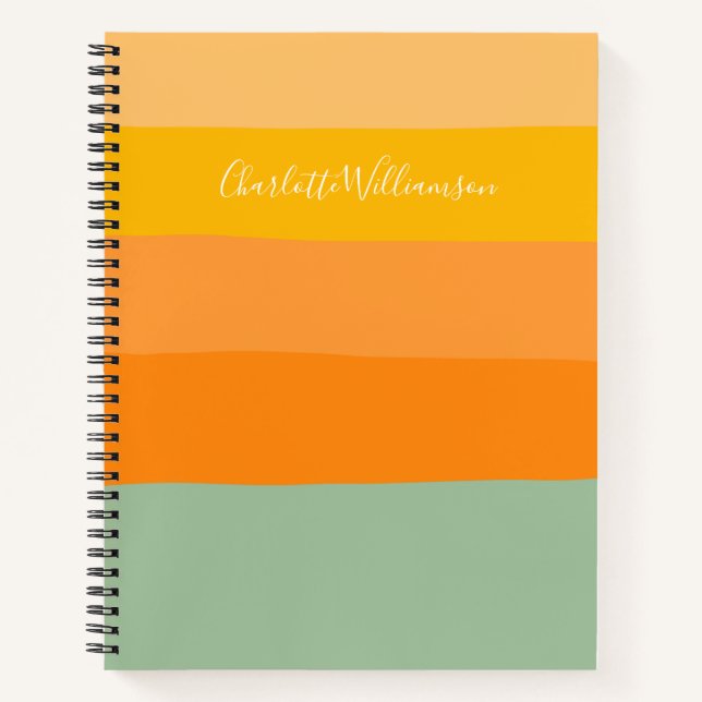 Personalised Name Abstract Summer Yellow Stripes Notebook (Front)