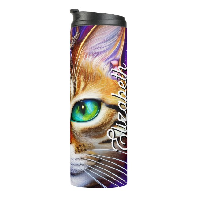 Personalised Name Adorable Cat in Colourful Thermal Tumbler (Rotated Right)