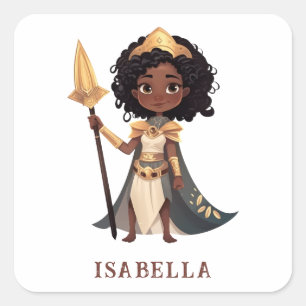 Personalised Name African Little Knight Warrior Square Sticker