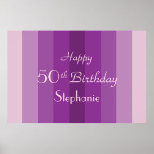 Personalised Name, Age 50th Birthday Purple Stripe Poster