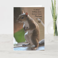Personalised name/age birthday, dancing squirrel