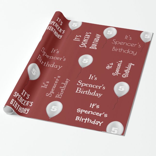 Personalised Name & Age Birthday Red Wrapping Paper (Unrolled)