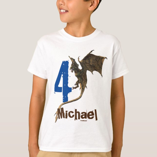 Personalised name Age Flying Dragon Fantasy T-Shirt (Front)