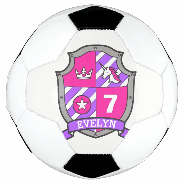 Personalised name age girls soccer football shield (Front)