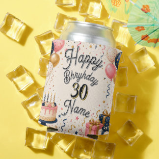 Personalised Name Age Happy Birthday Party  Can Cooler