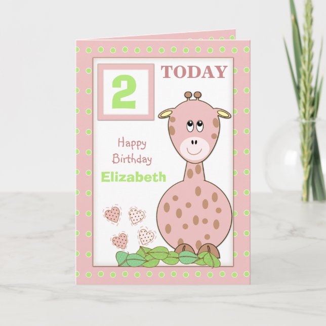 Personalised name age little girl birthday card (Front)