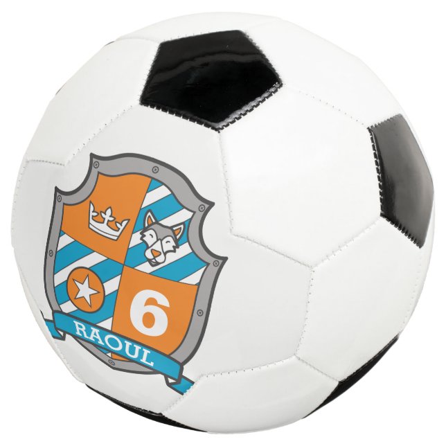 Personalised name age soccer football wolf shield (Three Quarter)