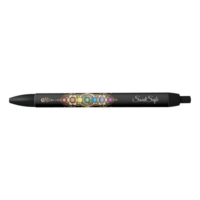 Personalised name Aligned Gold Chakra Black Ink Pen (Front)