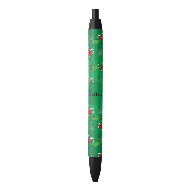 Personalised name alligator green candy canes bows black ink pen (Front Vertical)