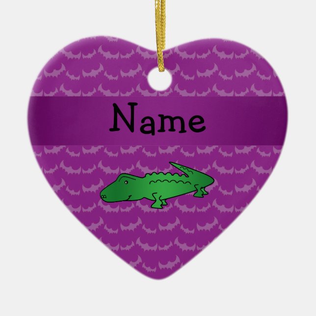 Personalised name alligator purple bats ceramic tree decoration (Front)