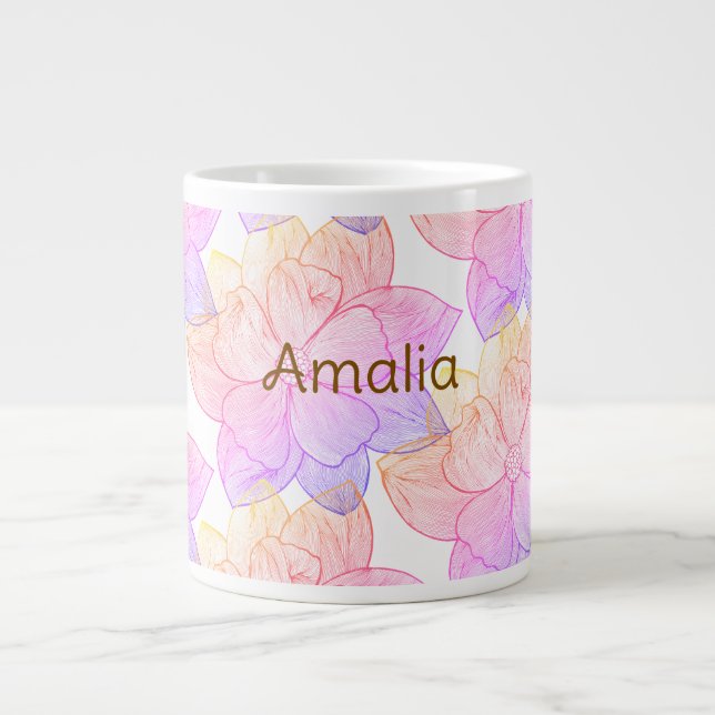 Personalised Name Amalia "Sunset Bloom" Jumbo Large Coffee Mug (Front)