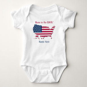 Personalised Name America Flag Map Born in the USA Baby Bodysuit