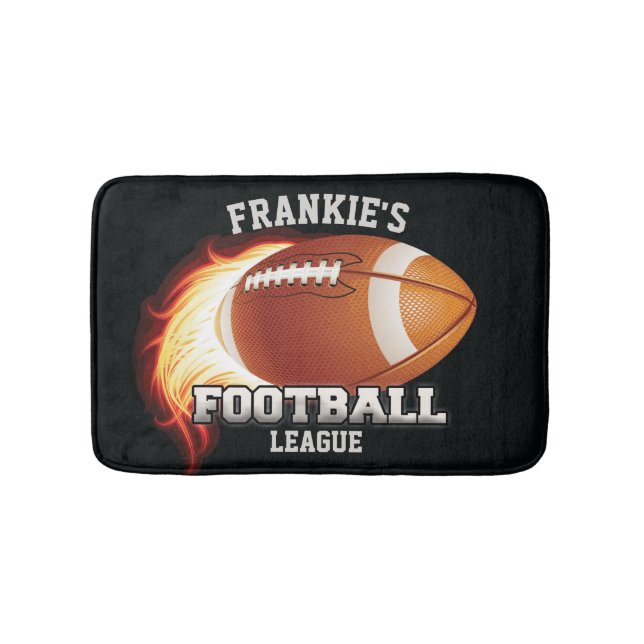 Personalised NAME American Football Flames Sports Bath Mat (Front)