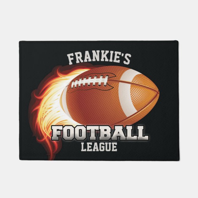 Personalised NAME American Football Flames Sports Doormat (Front)