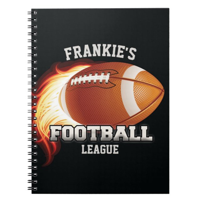 Personalised NAME American Football Flames Sports Notebook (Front)