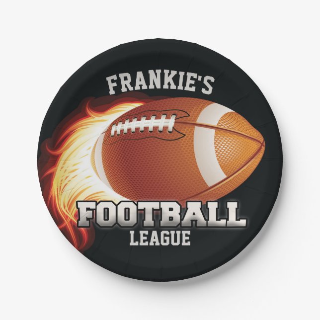 Personalised NAME American Football Flames Sports Paper Plate (Front)