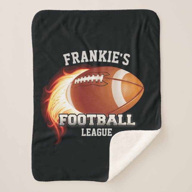 Personalised NAME American Football Flames Sports Sherpa Blanket (Front)