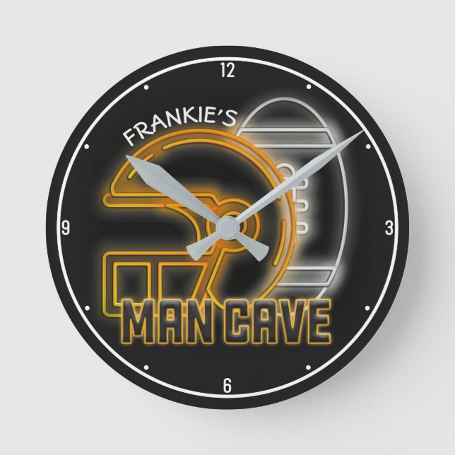 Personalised NAME American Football Team Man Cave Round Clock (Front)
