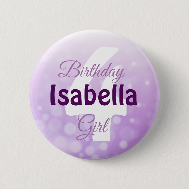 Personalised Name and Age Birthday Girl Button (Front)