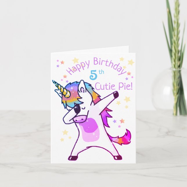Personalised Name and Age Unicorn Birthday Party Holiday Card (Front)