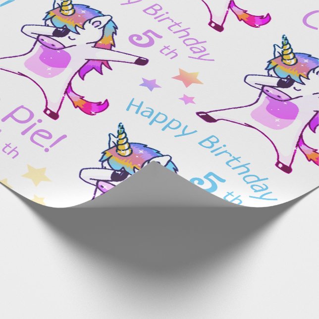 Personalised Name and Age Unicorn Birthday Party Wrapping Paper (Corner)