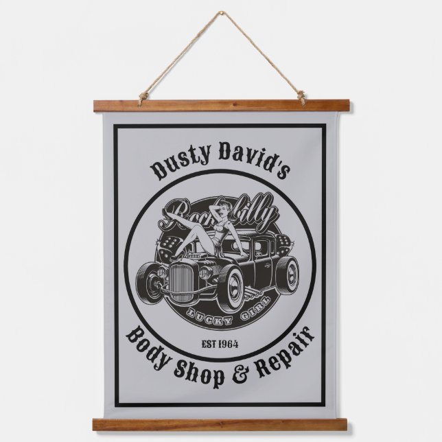 Personalised Name And Body Shop Hot Rod Babe Hanging Tapestry (Front)