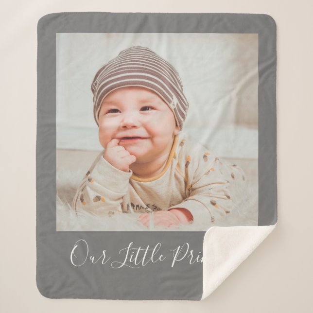 Personalised Name And Custom Photo Grey Sherpa Blanket (Front)