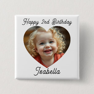 Personalised Name and Heart Photo Birthday 15 Cm Square Badge