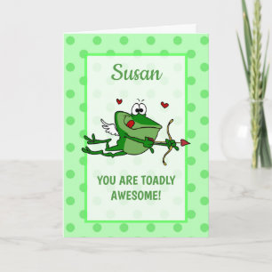 Personalised Name and Message Cupid Frog Valentine Holiday Card