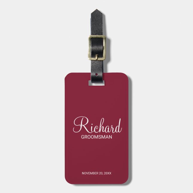 Personalised Name and Monogram Groomsman Luggage Tag (Front Vertical)
