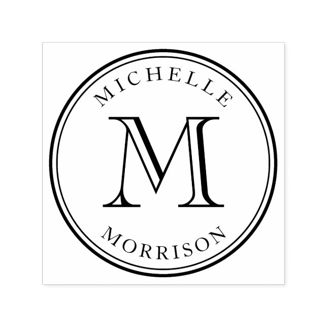 Personalised Name and Monogram Round Border Self-inking Stamp (Design)