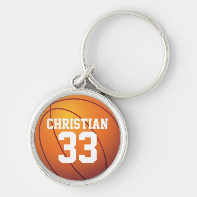 Personalised Name and Number Basketball Key Ring (Front)